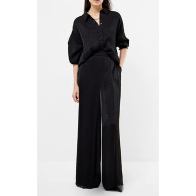 French Connection Terry Crinkle Trouser Black Maat: S | Wijde Broeken Outlet | Dames | Zwart