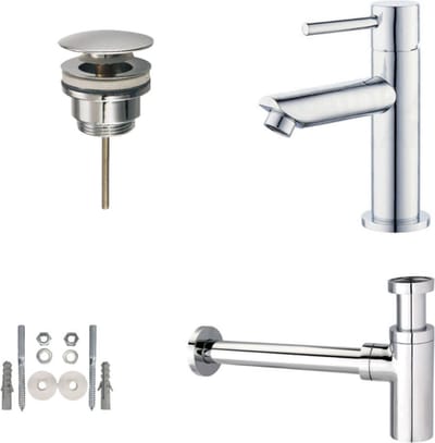 Toiletkraan set met afvoer en design sifon chroom rond