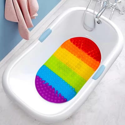 Antislip Kinderbadmat met Zuignappen - Regenboog Douchemat voor Bad en Douche - Anti-Schimmel en Machine Wasbaar