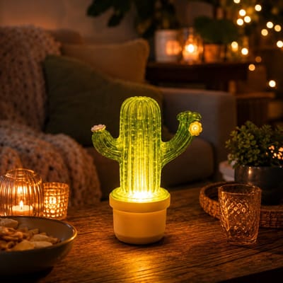 LED Mood lamp Cactus - Sfeerlamp 8 x 12 cm - werkt op batterijen