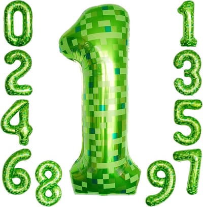 Grote Folieballon 1 - Groen Pixel Cijfer XXL voor Eerste Verjaardag