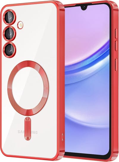 Hoesje geschikt voor Samsung Galaxy A15 4G/5G - Techsuit Luxury Crystal Back Cover - Geschikt voor MagSafe - Transparant/Rood