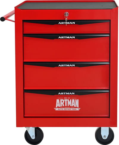 Gereedschapskast - 20 inch - 4 Lades Rolling Metall Werkzeugkiste met Kugellagergeleiders - Stalen Opbergbox - Staal - Rood Zwart