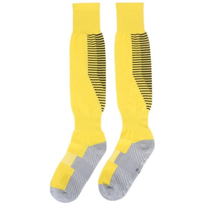 1 Paire Ensemble Chaussettes Hautes de Sport Football Soccer Homme Antidérapantes Tube Épais Rayures Jaunes Noires brown