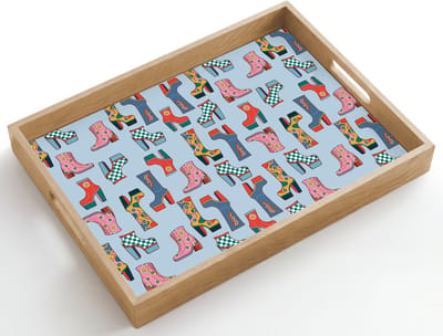Dienblad hout 50x35 cm - Schootdienblad - Laarzen - Patroon - Disco - Borrelplank rechthoek - Plateau dienbladen