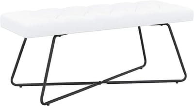 vidaXL - Bank - met - knopen - tufting - Wit - 110 - x - 40 - x - 46 - cm - Stof
