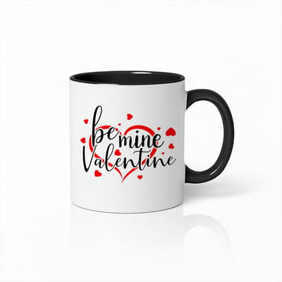 Be Mine Valentine Mok 330ml – Wit-Zwarte Koffiemok met Rode Hartjes – Romantisch Valentijnscadeau