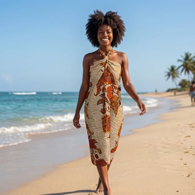 Sarong / pareo / pangi katoen - Strandkleding wikkelrok / strandjurk / omslagdoek / baby wrap - Beige / gele bloem