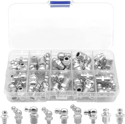45 Delig Smeernippel Assortiment - Hydraulische Vettippels Rechts, 90° & 45° Hoek - M6, M8, M10 - Verzinkt IJzer