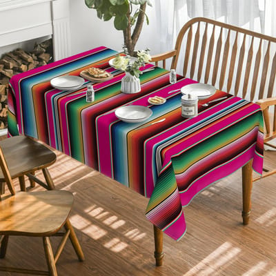 Mexicaanse Strepen Tafelkleed Feestdecoratie Herbruikbaar Dag van de Doden Waterdicht Tafelkleed Mexicaanse Fiesta Decoraties 90x140cm black