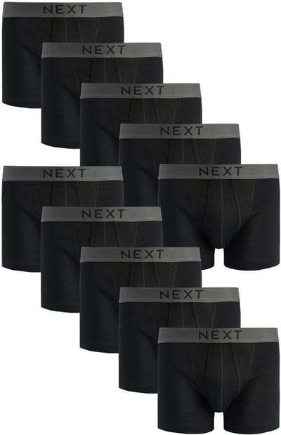 Next - Heren - Verpakking van 10 - A-frontboxershorts van 100% zuiver katoen - Zwart