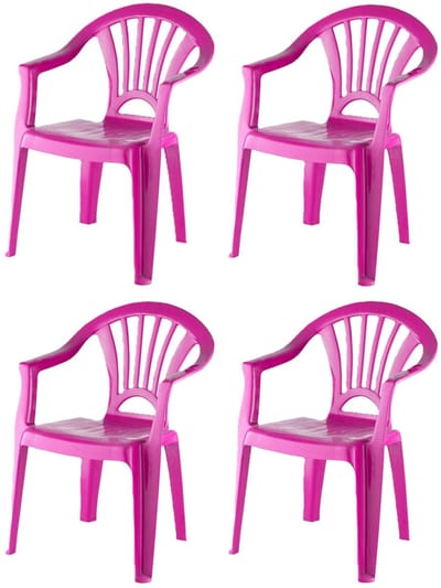 Camping Kinderstoel van kunststof - 4x stuks - fuchsia roze - 37 x 31 x 51 cm - binnen/buiten