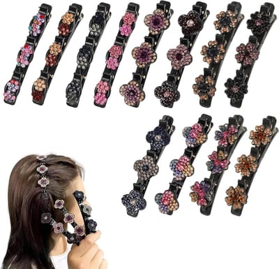 Set van 12 sprankelende dubbele haarspelden voor vrouwen, stijlvolle haaraccessoires, bloemen haarclips, perfect voor dagelijks gebruik en speciale gelegenheden