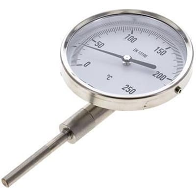 0 tot +250°C RVS Bimetalen Thermometer 100mm Behuizing 63mm Dompelbuis Onderaansluiting - TBLUSH-250-100-63