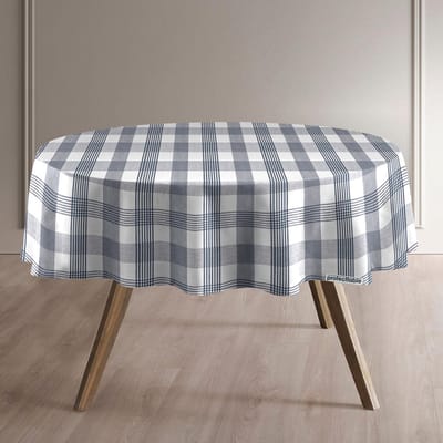 Protecttable - Rond Tafelzeil Ruit Cotton Blauw Ø138cm - Tafelkleed Afwasbaar - Kunststof