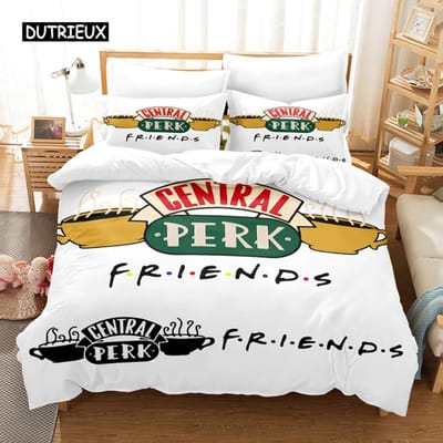 Housse de couette Friends Housse de couette noire Ensemble de literie Ensemble de housses de couette Thème film Pour femmes Hommes Cadeau Friends Décor de chambre 140x200cm 3pcs