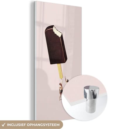 MuchoWow® Glasschilderij 60x120 cm - Schilderij acrylglas - IJs - Chocolade - Pastel - Vintage - Foto op glas - Schilderijen