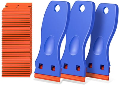 NTH products- Schraper 3 Stuks - Kunststof - Antislip - Multifunctioneel - Voor Stickerverwijdering - Ergonomisch Handvat - 30 Reservemesjes - Reinigingsschraper