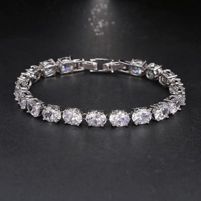 Emmaya Luxe Witte Kleur Armbanden Voor Vrouwen Dames Schitterende Ovaalvormige Aaa Zirkonia Party Bruiloft Sieraden 17cm