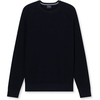 OLYMP Casual modern fit trui structuur - katoenmengsel - O-hals - marine blauw