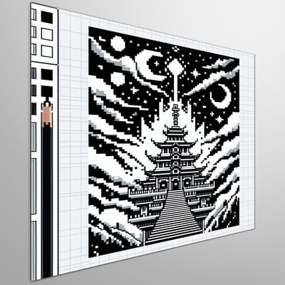 Pixel art zwart wit schilderij | Monochroom meesterwerk: een pixelig zwart-wit kunstjuweel onthuld | Kunst - 60x60 centimeter op Dibond | Foto op Dibond