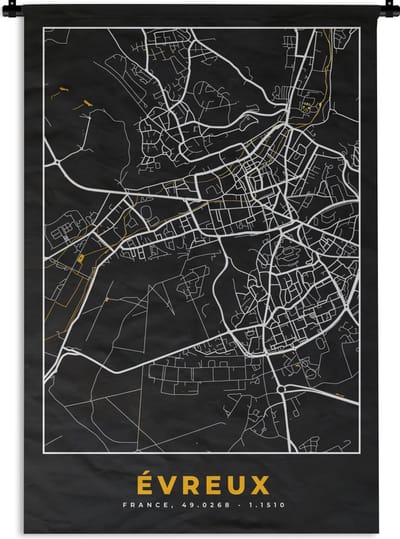 Wandkleed - Wanddoek - Kaart - Plattegrond - Frankrijk - Évreux - Stadskaart - 120x180 cm - Wandtapijt
