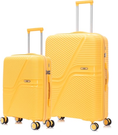 SB Travelbags 2 delige bagage kofferset 4 dubbele wielen trolley - Geel - 75cm/55cm