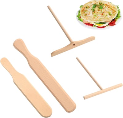 Crêpes Verdelers - Pannenkoeken Accessoires - Deeg Gelijk Verdelen - Natuurlijk Hout Materiaal - 4 Delige Set - Beige