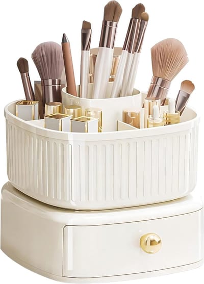 Stapelbare make-up organizer met roterende lade en compartimenten - Cosmetische houder voor borstels en lippenstiften