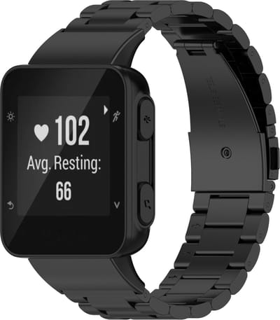 By Qubix - Stalen schakelband - Zwart - Geschikt voor Garmin Forerunner 35 / 30
