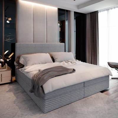 Boxspring PISA 140x200 cm met matras en topper, bedkasten - Lichtgrijs
