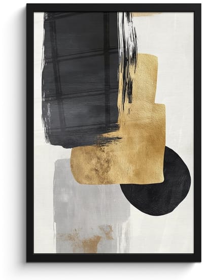 Poster in lijst - Fotolijst 40x60 cm - Posters - Goud - Rechthoeken - Cirkels - Abstract - Posterlijst zwart - Decoratie - Wanddecoratie woonkamer - Muurdecoratie slaapkamer