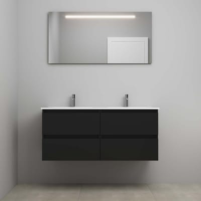 On-Line Badkamermeubelset - 120 cm - Voorgemonteerd - Porseleinen Wastafel - 2 Kraangaten - Spiegel met LED-Verlichting - Mat Zwart