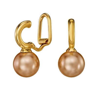 Traveller Clip Oorbellen - Oorclips Dames - Hangers - Goud - Parel - Ø 10 mm - Brons - Verguld - 20x10 mm - Oorhangers - 114301