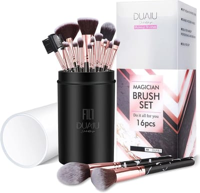 Veganistische Synthetische Make-up Borstels Set met 16 Stukken en Borstelhouder