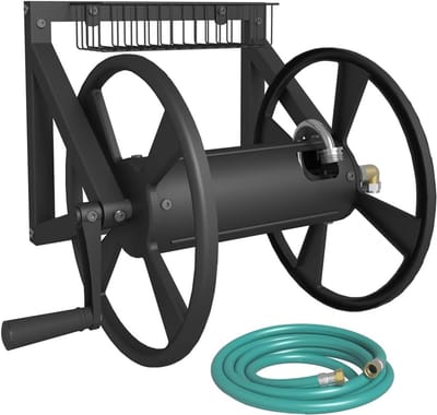 Tuinslanghouder - Wandslanghaspel - Tuin water geven - Met opbergmand - 38 meter capaciteit - Zwart
