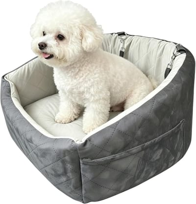 Honden Autostoel - Reis Zitje - Veilig Reizen - Met Opbergvak - 33 x 30 x 5 cm - Grijs