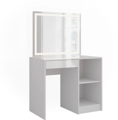 Vicco Sherry Kaptafel met licht – 89.8 cm met LED-spiegel Wit/wit hoogglans