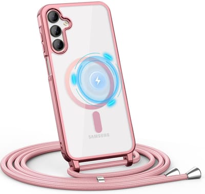 Casemania Hoesje Geschikt voor Samsung Galaxy S25/S24 - Roze - Siliconen Back Cover met Koord - Geschikt voor MagSafe - Telefoonhoesje met Koord - Crossbody Lanyard Cord Case