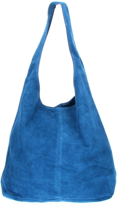 Jeans Blauwe Suède Schoudertas Lili - Handtassen - Shoppers - Ruime Suède dames tassen - Jeans Blauw