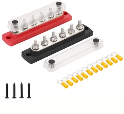 Solidchoice - Dailygoody - 6-positie Busbar DC 12-48V 150A - Transparant Deksel voor Accu's - Ideaal voor Energiebeheer - Geschikt voor Diverse Toepassingen - Betro