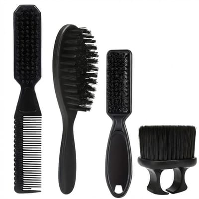 Zwarte baard kam set heren unisex – 4 delige baard kam en borstel set – styling tools met fijne en grove kam – compacte baard borstel en kammen – grooming accessoires voor baard en haar