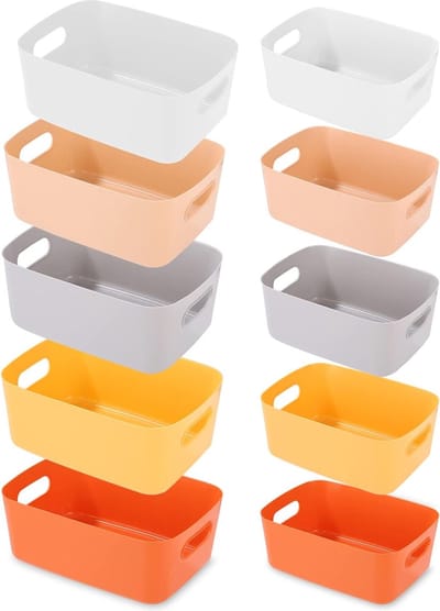 10 stuks opbergmanden, kunststof, huishoudelijke opbergdozen, opbergdozen met handvat voor planken, laden, waskast, meerdere 5 kleuren, 2 maten, voor kastorganizer voor keuken