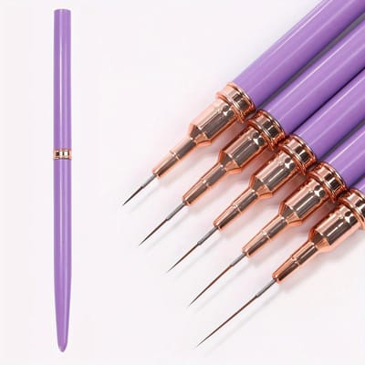 Lot de 5 pinceaux allongés pour nail art, pour vernis gel, lignes, rayures, dessin, stylo de conception d'ongles, outil de manucure professionnel violet