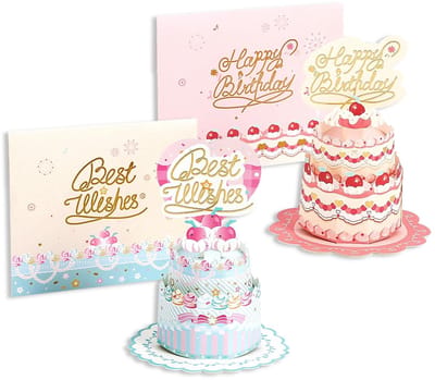 Dailygoods- Wenskaarten 3D pop-up - 2 stuks - Verjaardagskaarten met envelop - Grappige kaarten - Roze/blauwe kleur - 12 x 14 cm formaat - Verjaardagskaart