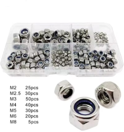 200 stuks RVS DIN985 Hex Nylon Insert Zelfborgende Moer – Nylock Borgmoer Assortiment Kit M2-M8, 304 Roestvrij Staal (A2-70)