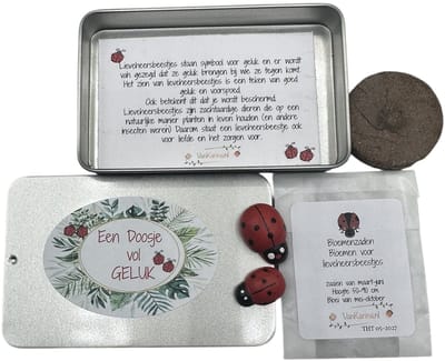 10 doosjes ,Een Doosje geluk, bloemenzaden,lieveheersbeestjes,klein kadootje,geluksbrenger,doosje,geluk,