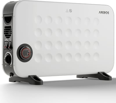 AREBOS Convectorkachel Electrisch - 2000W - Convectorkachel met thermostaat - Elektrische Kachel - 3 warmtestanden - Wit