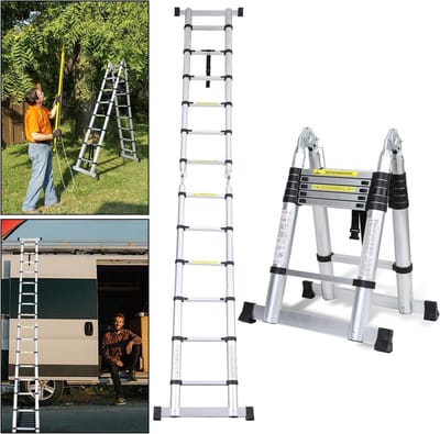 3,8 meter aluminium telescopische ladder, 1,9 meter + 1,9 meter, opvouwbare multifunctionele ladders
