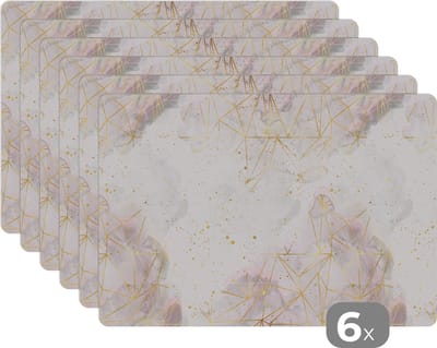 Placemat - Placemats kunststof - 45x30 cm - Marmer - Geometrie - Goud - 6 stuks - Borden onderleggers antislip - Tafel decoratie - Luxe tafelversiering - Tafelmat vinyl - Bord onderlegger - Tafeldecoratie accessoires
